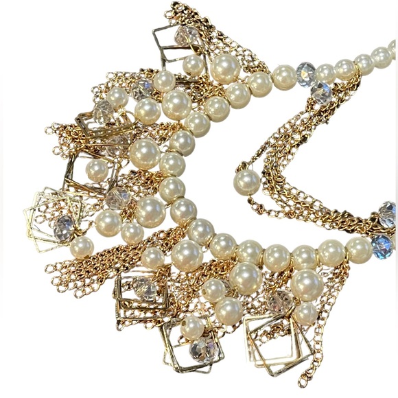 🎁 Layered Draping Fringe Faux Pear Art Deco Gold Elegant Necklace Set - Picture 2 of 5